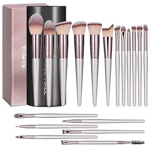 BS-MALL 18-piece makeup brush set with labeled handles, synthetic bristles, and black storage case.