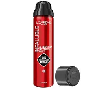 L'Oréal Paris Infallible 3-Second Setting Spray with microfine mist for long-lasting makeup.