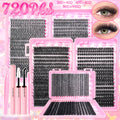 DIY lash extension kit with 9-16mm individual cluster lashes, bond and seal adhesive, and wispy natural manga-style lashes.